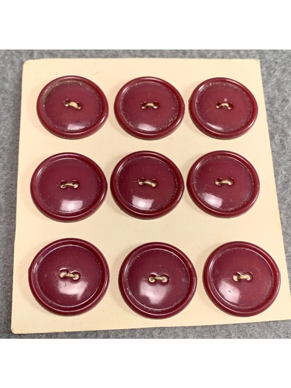 Red Plastic Buttons on Card - Set of 9 Vintage